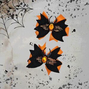 Girls Halloween Set 2 Pieces Bat Hair Clip Spider Decoration Black Orange